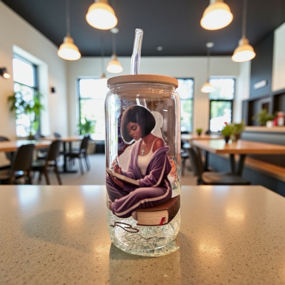 Elegant Purple Glass Water Bottle with Straw